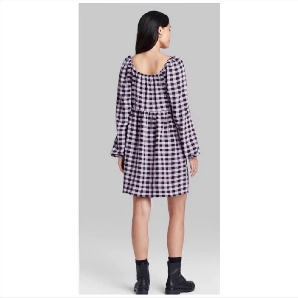 [wild fable] balloon purple plaid dress - Picture 2 of 3